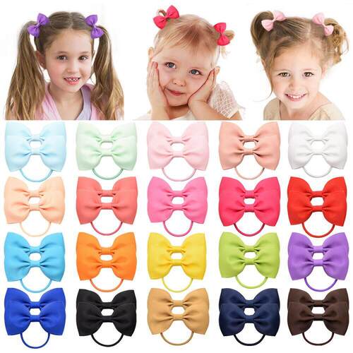 20Pcs/lot Solid Grosgrain Ribbon Bows For Baby Girls tail Ho