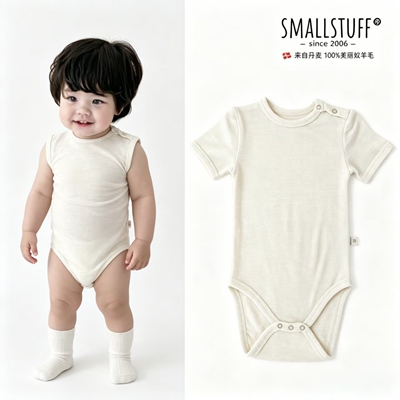 small stuff美利奴羊毛夏装儿童短袖包屁衣排汗速干亲子装