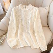 女打底衫 t恤欧洲站高端2026新款 装 春季 法式 温柔风钩花镂空蕾0206k