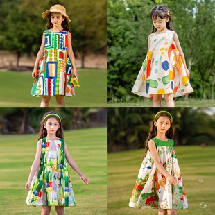 【笛牧童装女童】2026夏新款印花裙