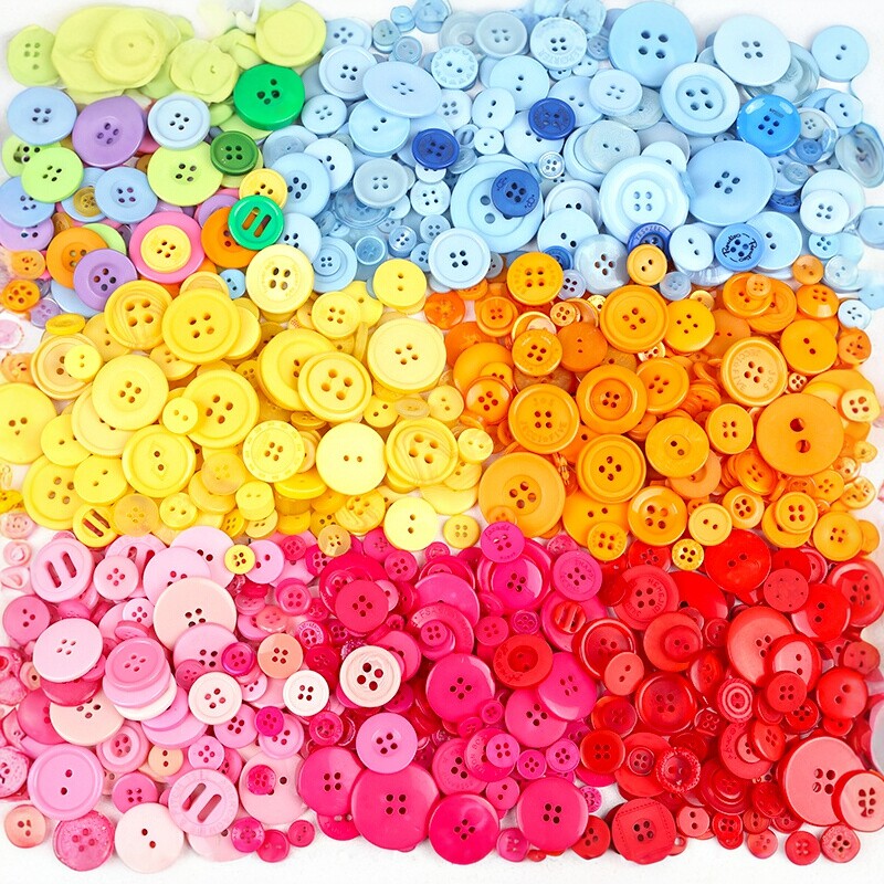 混装彩色渐变纽扣扣子树脂幼儿园儿童手工DIY创意纽扣花贴画材料