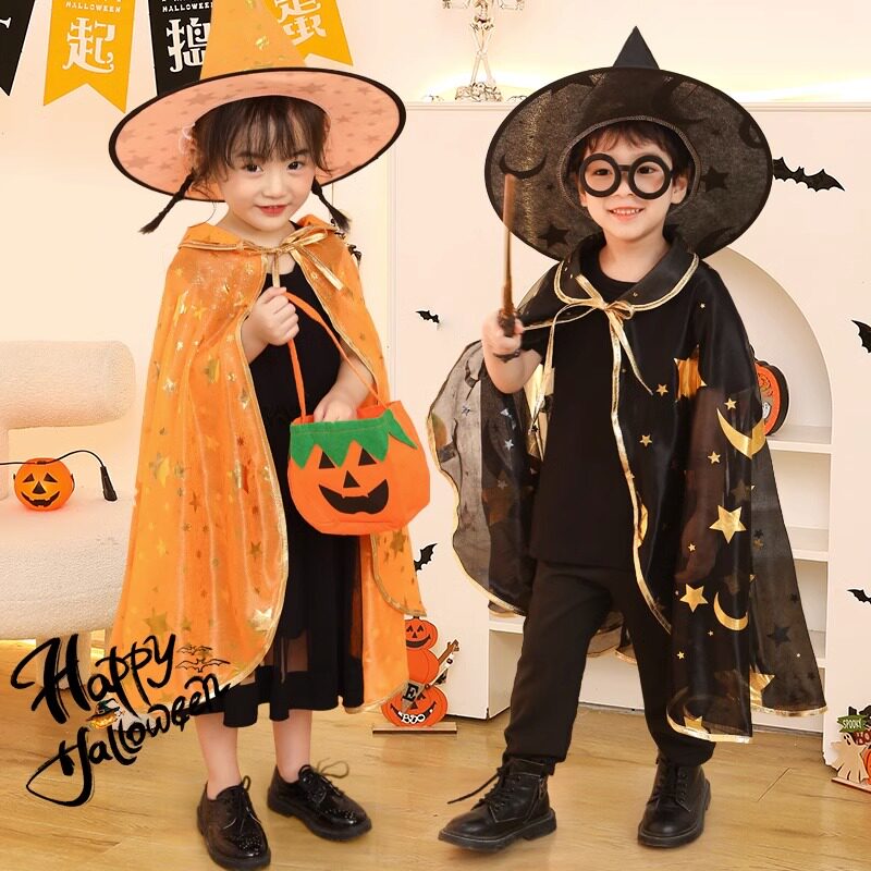 万圣节儿童服装男童幼儿园表演区材料道具女孩魔法师披风斗篷衣服