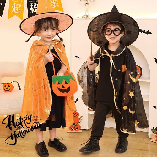 万圣节儿童服装男童幼儿园表演区材料道具女孩魔法师披风斗篷衣服