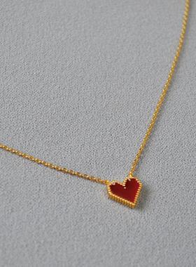 日韩小众复古朱砂红色爱心珐琅滴釉简约个性气质短款项链锁骨链女