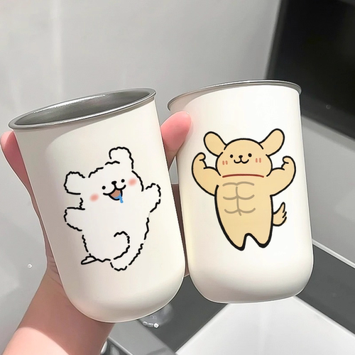 可爱漱口杯线条狗304不锈钢家用牙刷杯情侣高颜值宿舍洗漱水杯ins