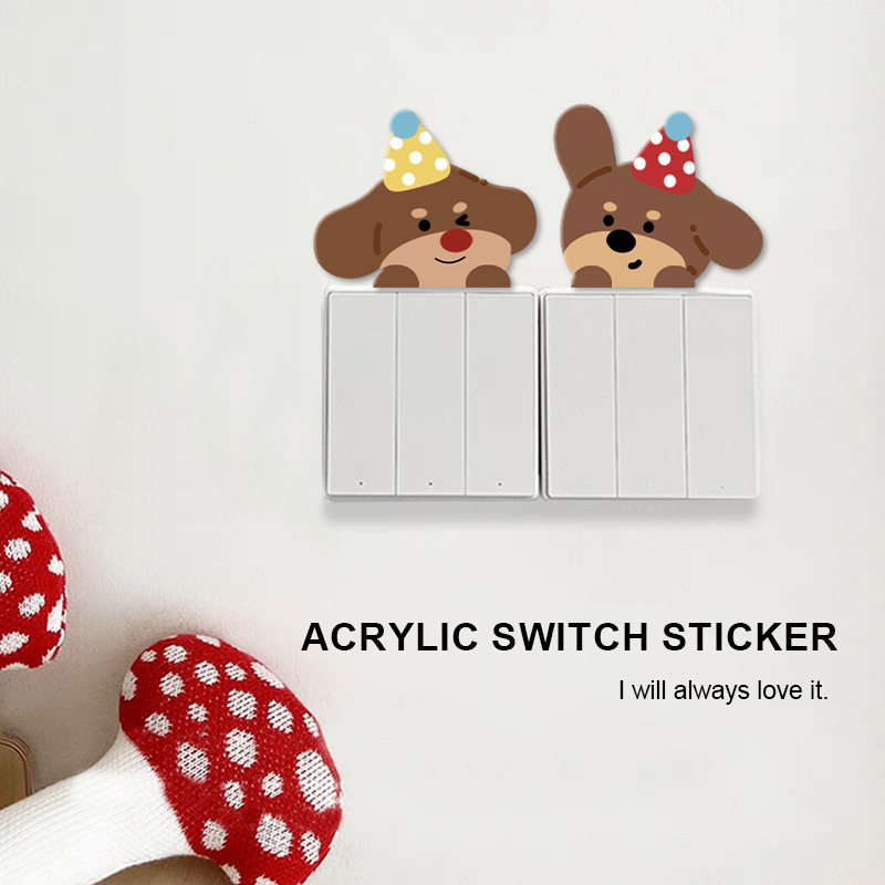 卧室温馨布置灯开关遮丑防脏墙贴卡通腊肠狗开关边框装饰墙贴儿童