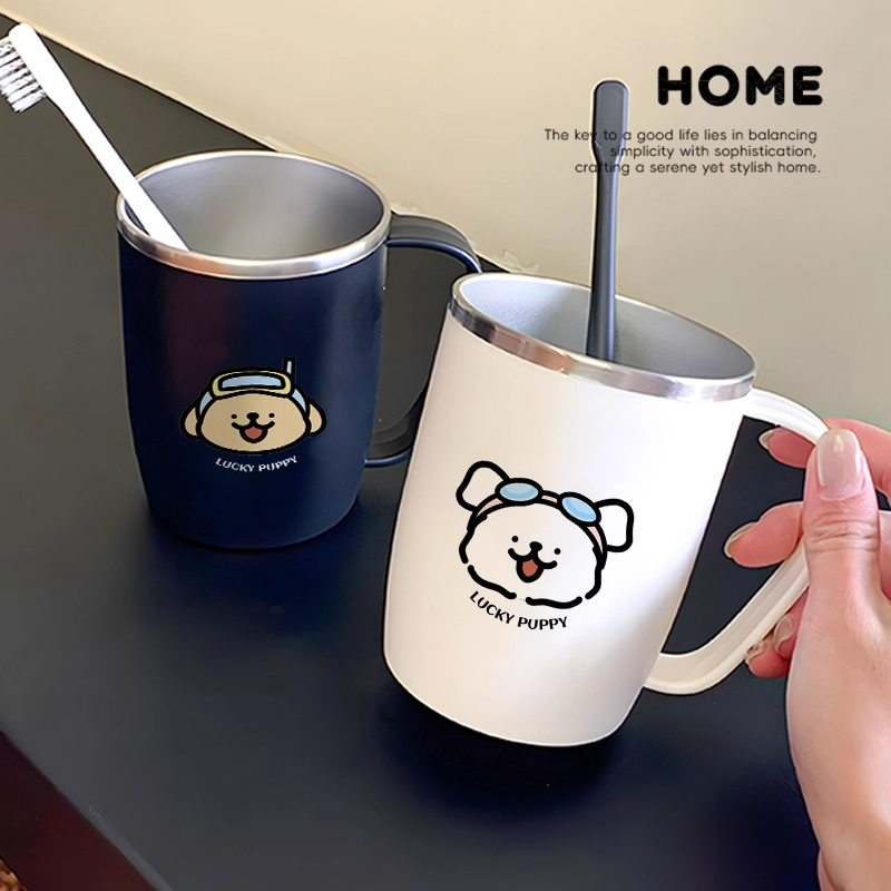 可爱小狗漱口杯304不锈钢牙刷杯学生情侣牙缸牙杯防摔家用洗漱杯