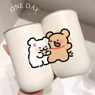 不锈钢漱口杯可爱卡通线条小狗漱口杯情侣一对刷牙杯洗漱杯子牙缸