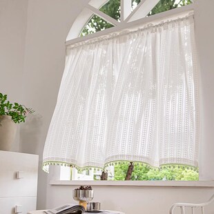 窗帘透光不透人蕾丝免打孔安装2024F新款厨房纱帘飘窗布魔术贴遮