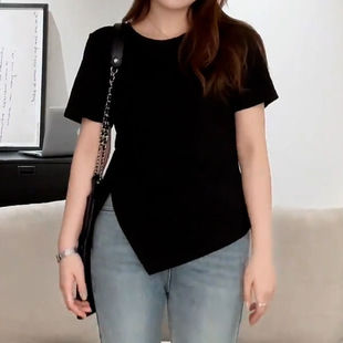 纯棉【92棉8氨纶】200斤大码女装胖MM夏季新款圆领短袖T恤上衣