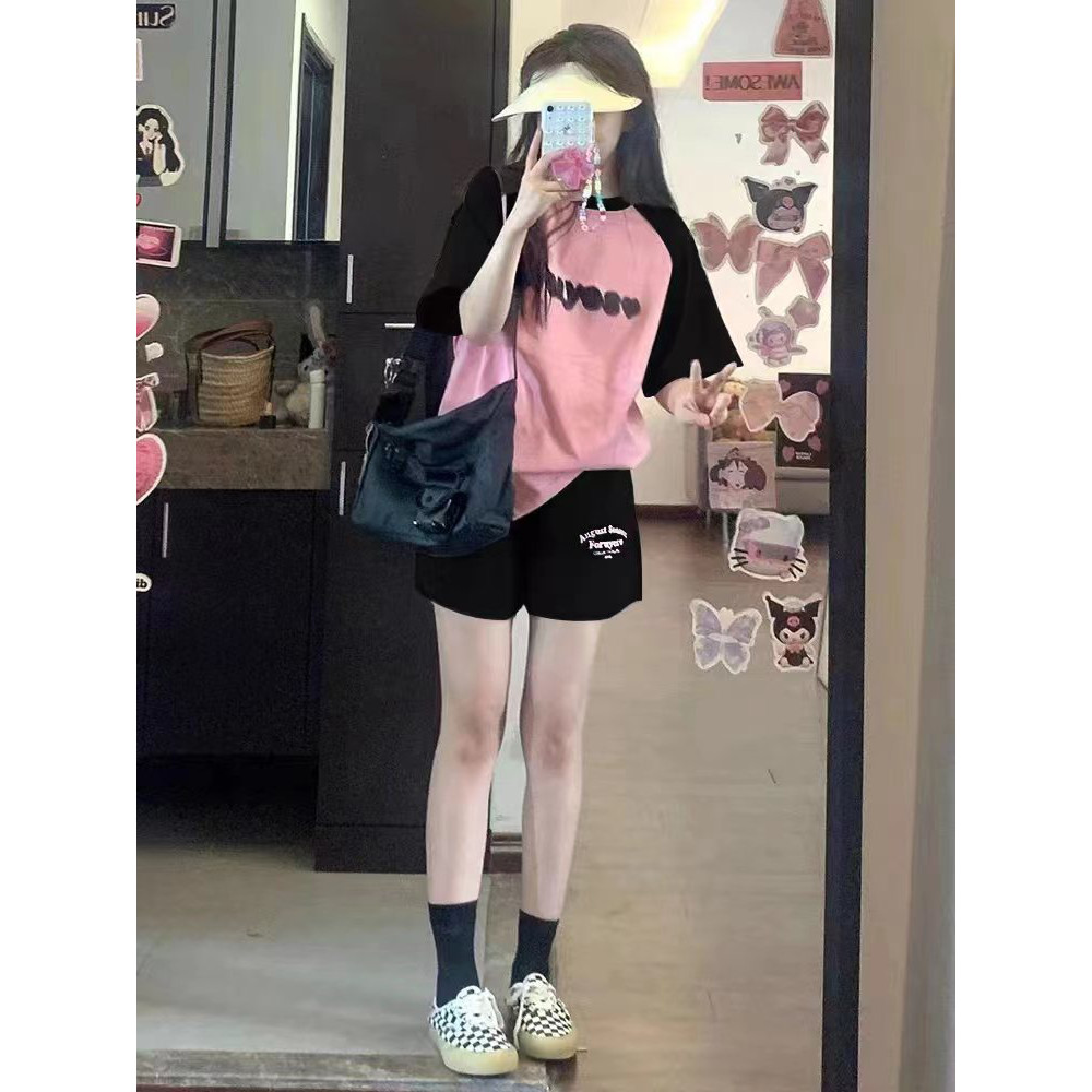 宽松短袖短裤休闲运动服套装女夏季纯棉学生韩版OOTD跑步两件套潮