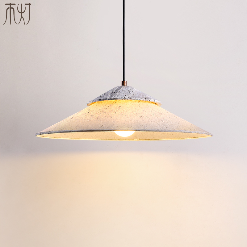 高级感天然洞石手工宣纸吊灯