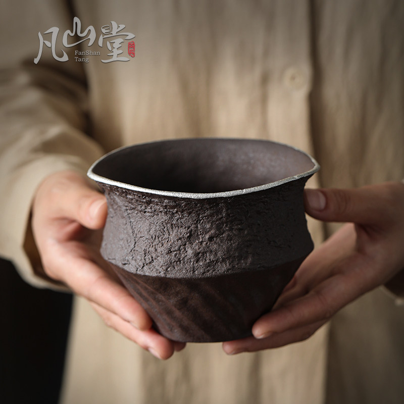 凡山堂 古泥老岩泥建水 粗陶手工大号茶渣缸复古功夫茶具陶瓷杯洗