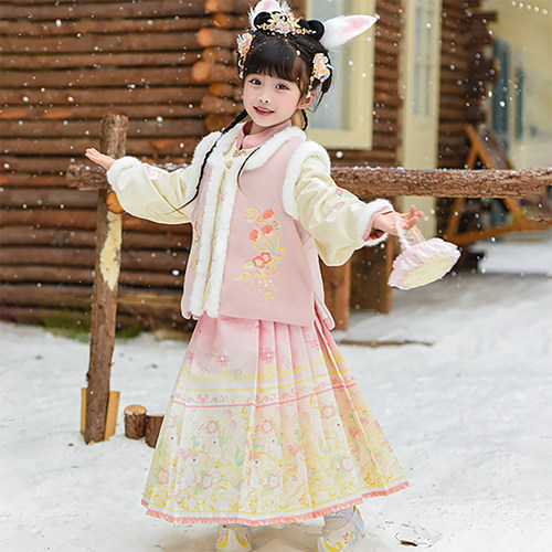 女童汉服冬款加厚明制马面裙拜年小女孩新款冬季儿童日常超仙加绒