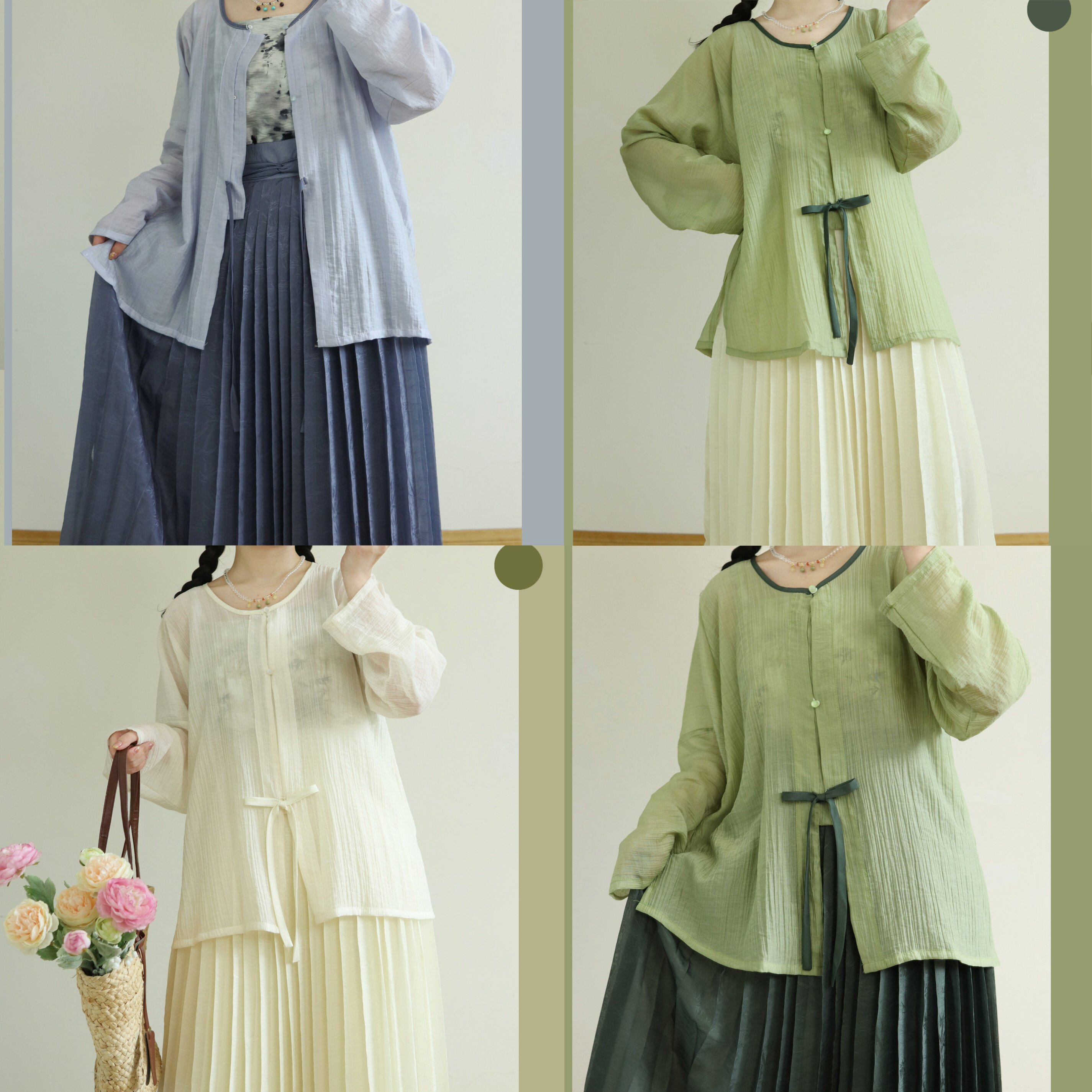 汉瑶华裳·三春色明制汉服天丝圆领衫对襟人棉吊带提花暗纹百迭裙