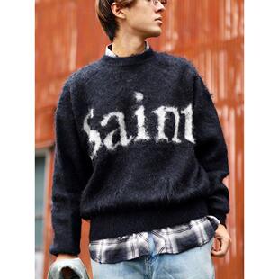 SAINT MICHAEL 美式高街复古毛线字母针织衫男女宽松休闲套头毛衣