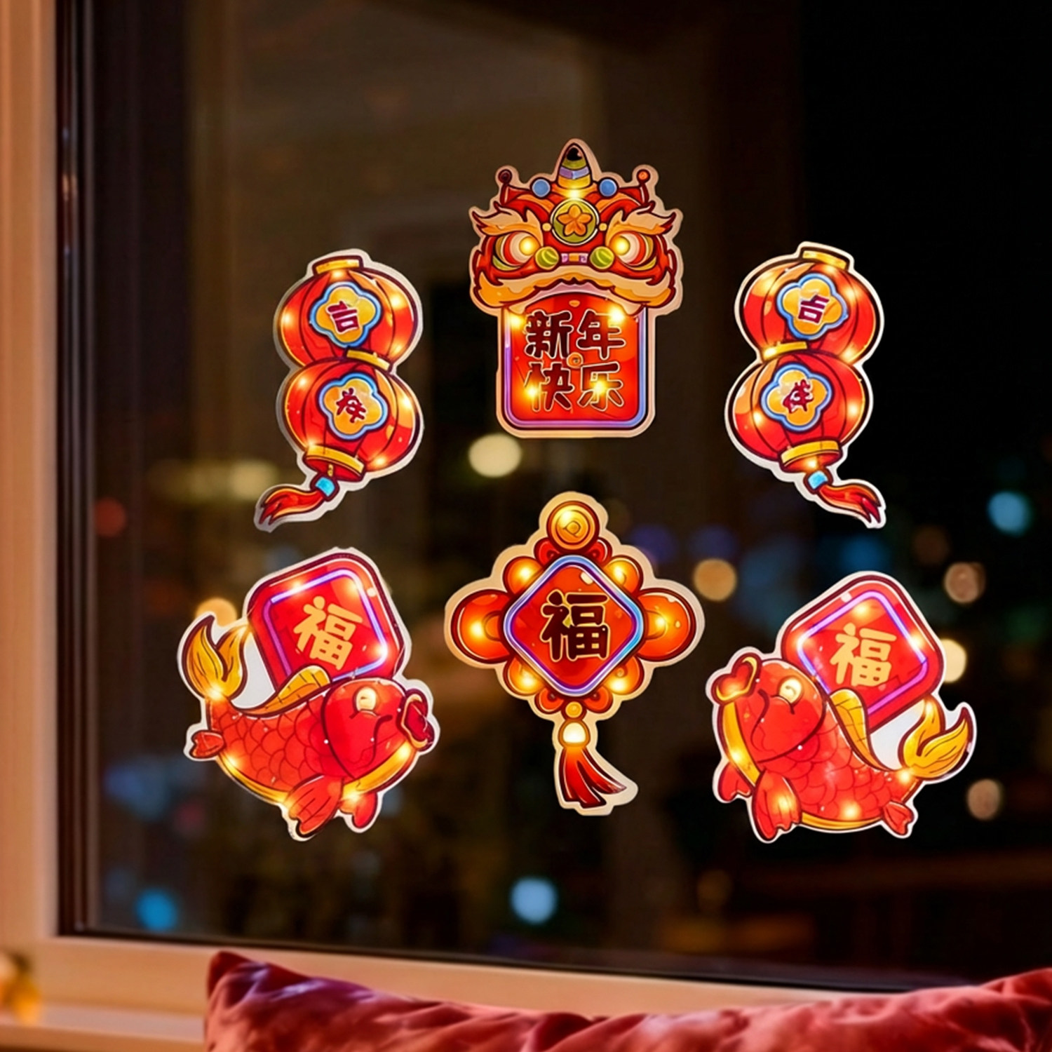 新款2026新年创意装饰发光果冻贴过年氛围感福字室内橱窗吸盘挂件