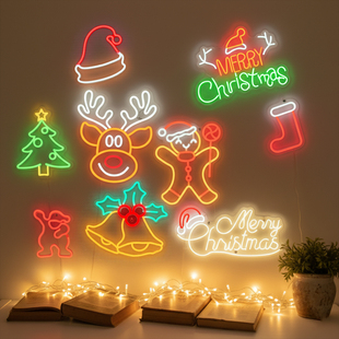 圣诞节LED发光挂件麋鹿圣诞树创意霓虹灯派对氛围场景布置装饰灯