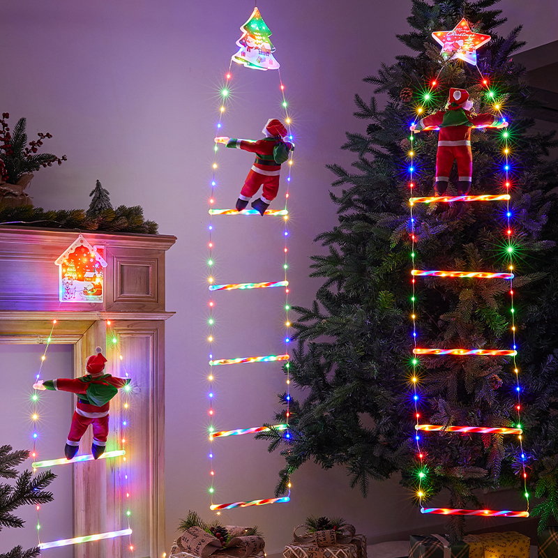 圣诞节装饰品老人爬梯挂件灯发光