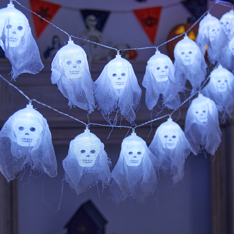 万圣节骷髅头装饰品灯串白色纱布