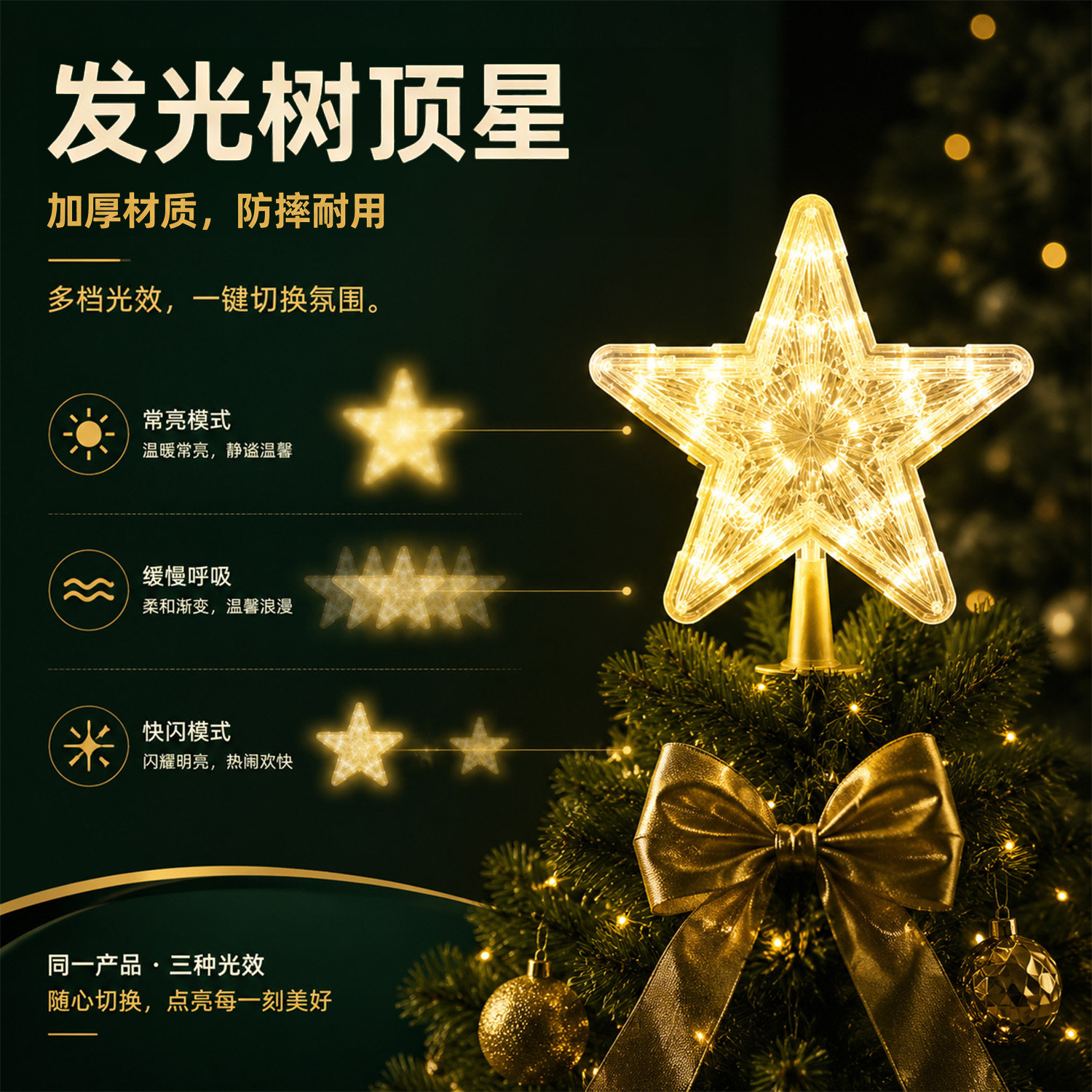 圣诞树装饰发光树顶星圣诞节五角星星灯led节日氛围场景布置挂饰