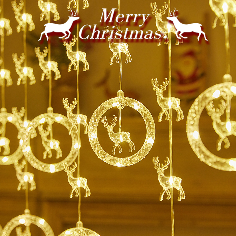 圣诞节装饰品创意灯串小鹿麋鹿圣诞树挂件橱窗挂饰窗帘灯场景布置
