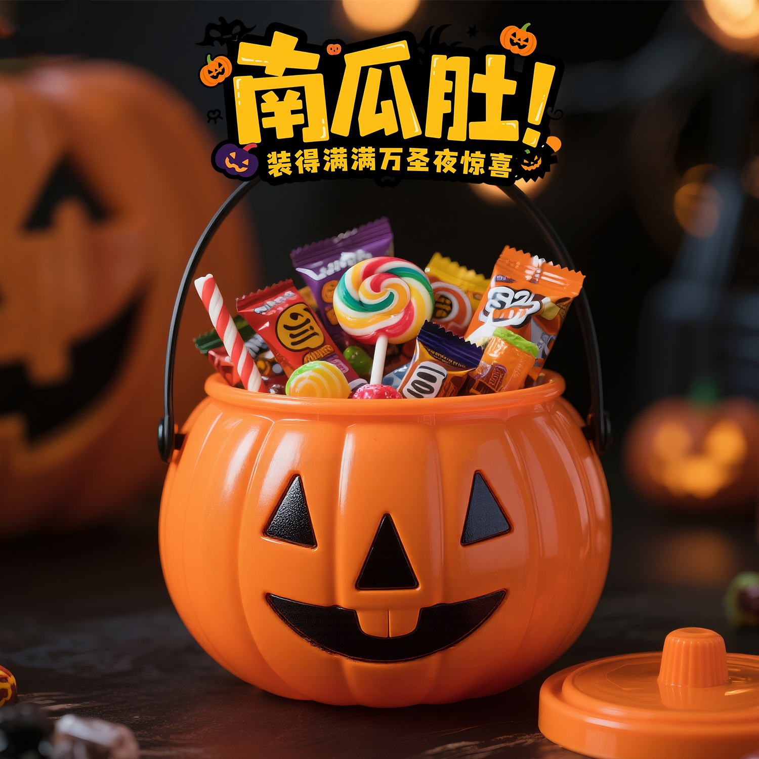 万圣节户外手提仿真南瓜灯笼儿童派对糖果桶讨糖袋篮子装饰品摆件
