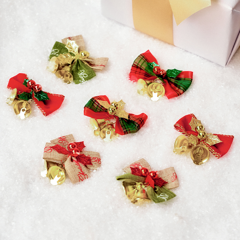 圣诞小铃铛麻布蝴蝶结装饰品配件