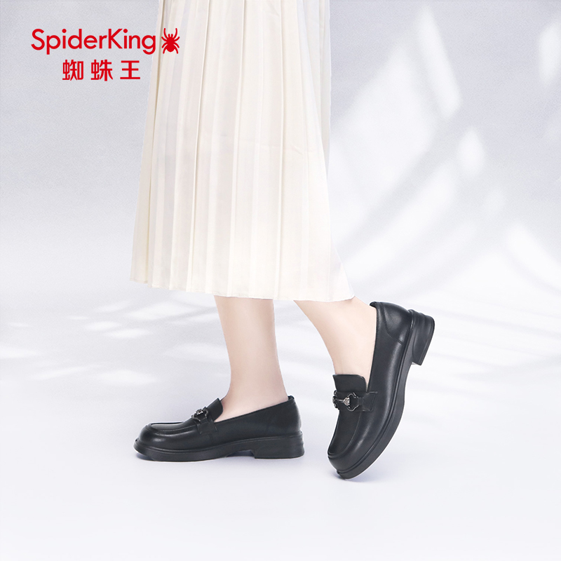 蜘蛛王女鞋单鞋纯色粗跟乐福鞋