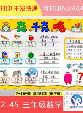 1592-45克k千克kg吨运用换算人教版三年级上数学手抄报模板电子版