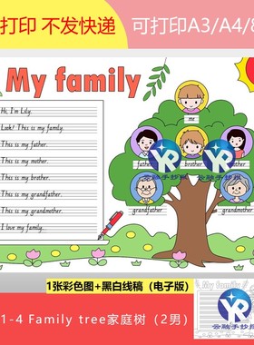 201-31-4英语家庭树6人2男孩成员介绍家my family手抄报电子版
