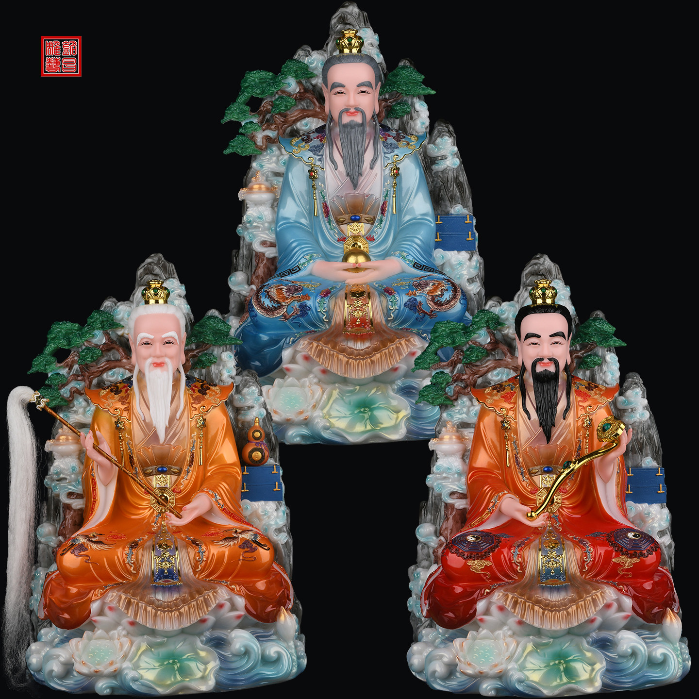 三清太上老君元始天尊灵宝天尊汉白合成玉坐山讲道道德天尊像体神 - 实物图