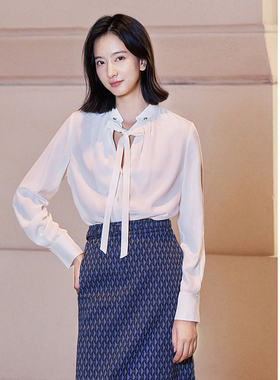 ELLASSAY歌力思春季新款100%桑蚕丝系带领通勤衬衫女EWW351C00200