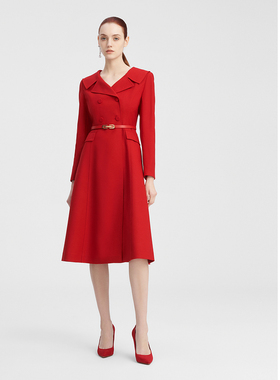 ELLASSAY歌力思秋季新款绵羊毛西装式双排扣连衣裙女EWF343Y08400