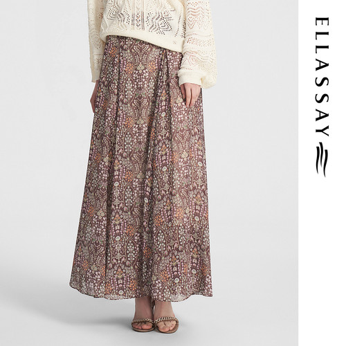 ELLASSAY歌力思秋季新款腰间双复古碎花长款半身裙女EWW353Q00600