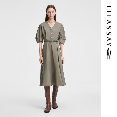 ELLASSAY歌力思春季新款法式简约优雅棉弹连衣裙女EWW351Y01600