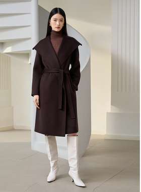 ELLASSAY歌力思秋冬新款100%山羊绒大翻领大衣女EWD363D04600