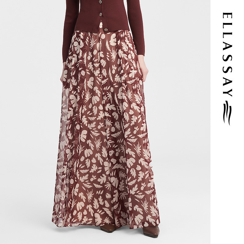ELLASSAY歌力思秋季新款垂坠感大摆裙裤休闲裤女EWE343K00400