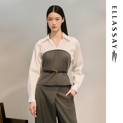 ELLASSAY歌力思秋季新款棉拼接设计优雅通勤衬衫女EWD363C00500
