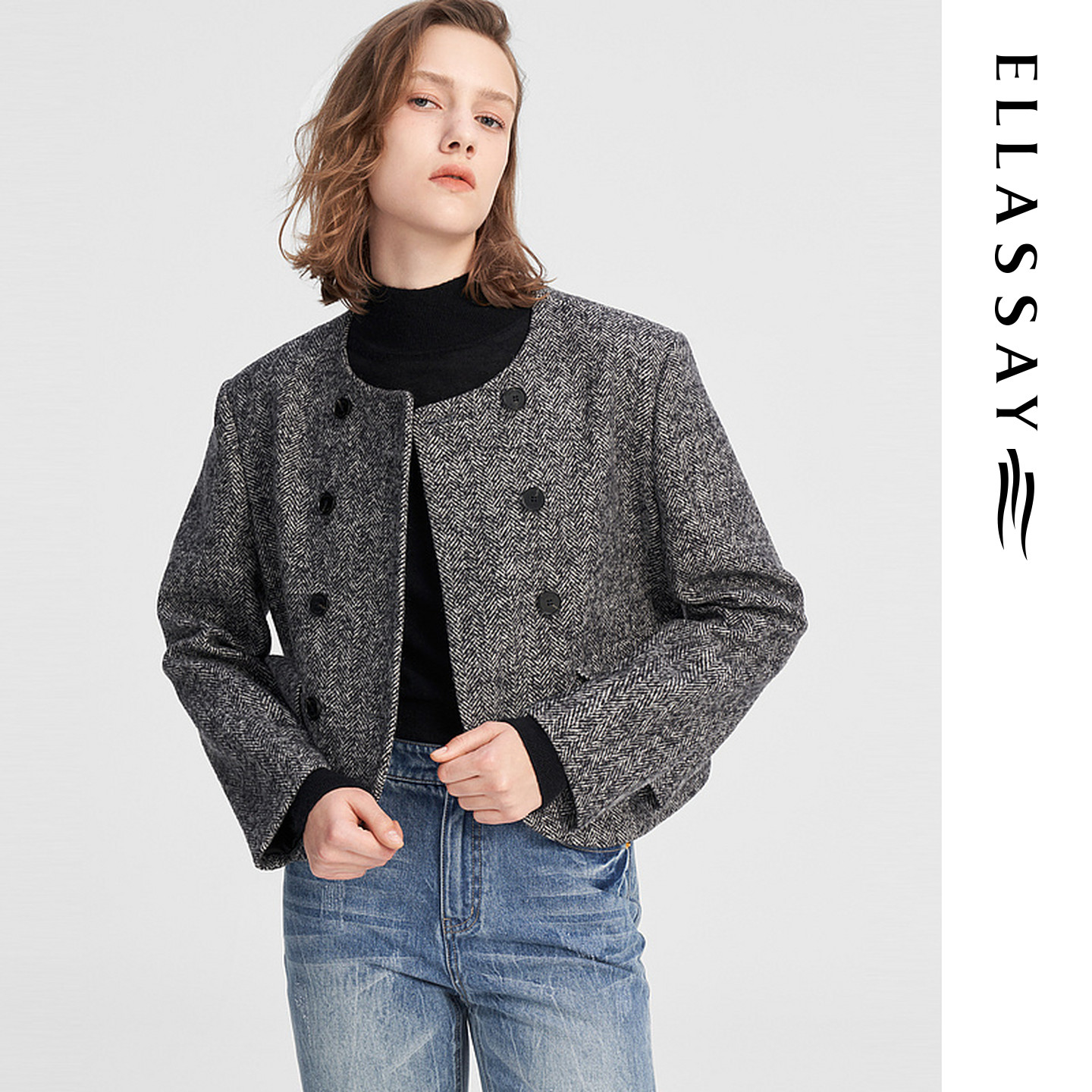 ELLASSAY歌力思秋冬新款中古小香风羊毛圆领短外套女EWW344T03100,女装/女士精品,短外套,淘宝优惠券,粉丝福利购,淘宝优惠卷