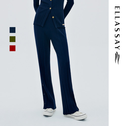 ELLASSAY歌力思秋季新款开叉气质简约直筒休闲裤女EWW333M01200