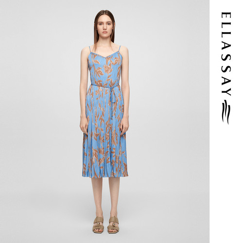 ELLASSAY歌力思夏季新款慵懒度假风吊带印花连衣裙女EWE361Y16200