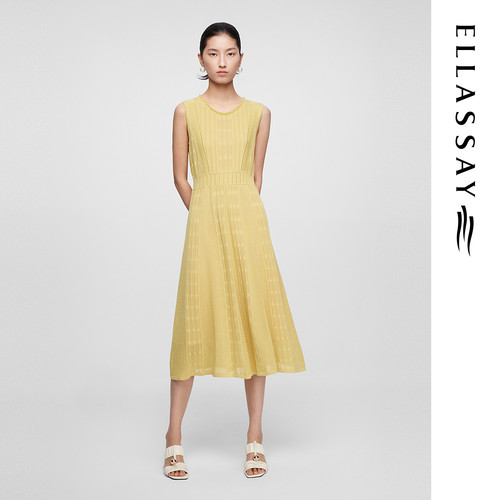 ELLASSAY歌力思夏季新款醋纤无袖收腰针织连衣裙女EWF362M04000