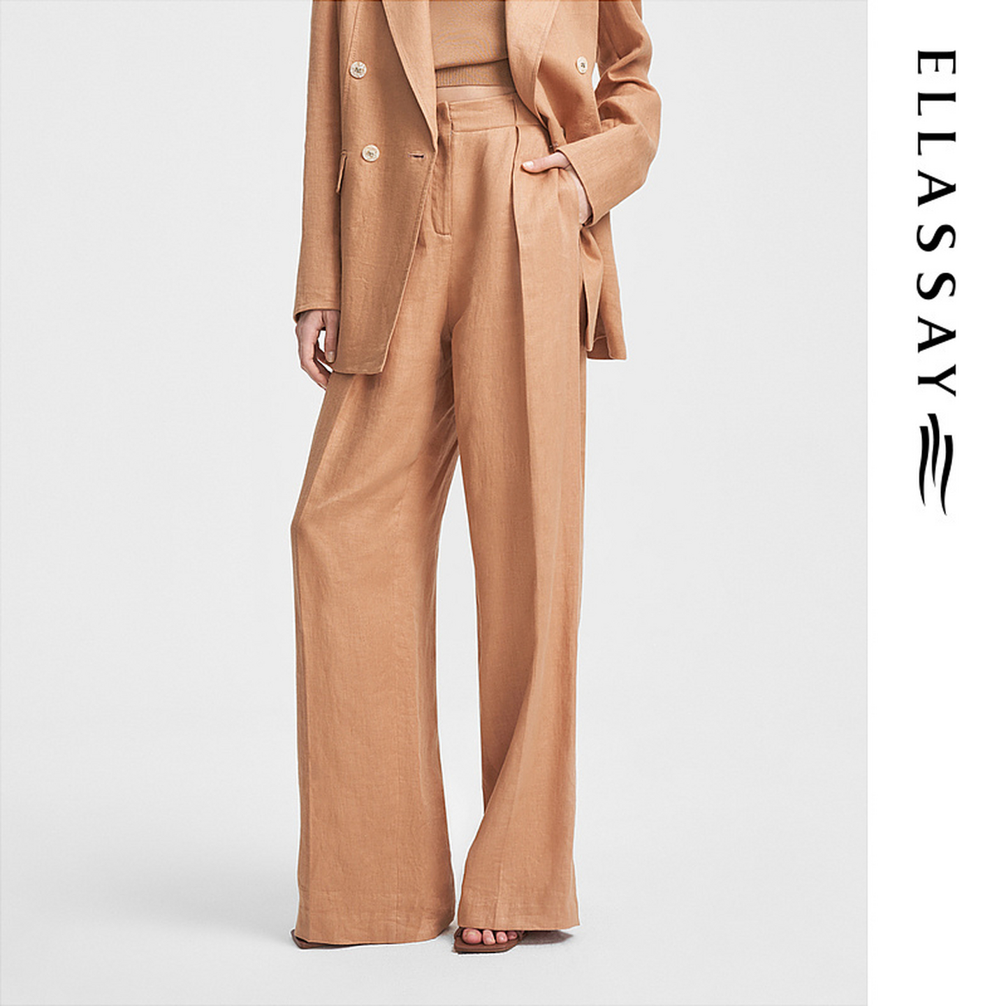 ELLASSAY歌力思春季新款欧麻老钱风百搭阔腿裤女EWF351K00100