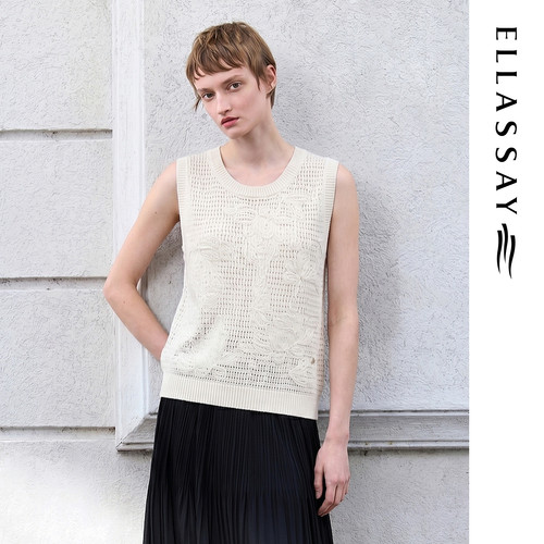 ELLASSAY歌力思2026夏季新款棉麻混纺镂空针织背心女EWE372M01700