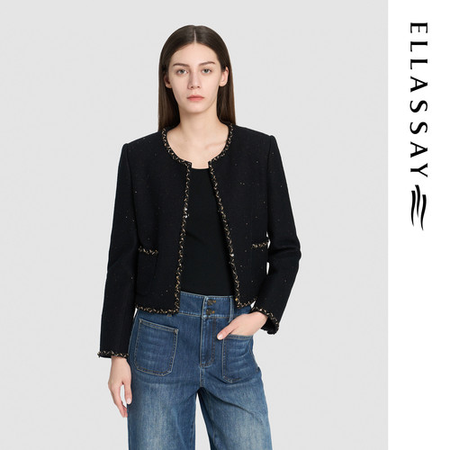 ELLASSAY歌力思2026秋季新款绵羊毛重工珠片短外套女EWD376W002TA