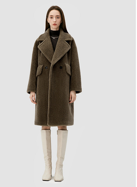 ELLASSAY歌力思秋冬新款廓形中长款摇粒绒大衣女EWB344D01000