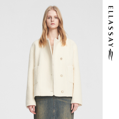 ELLASSAY歌力思秋冬新款绵羊毛时尚优雅短外套女EWB353W00400