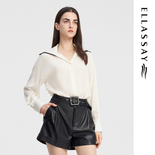 ELLASSAY歌力思秋季新款桑蚕丝精致灵动水手领衬衫女EWE343C00100
