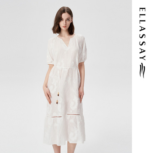 ELLASSAY歌力思2026夏季新款层次感提花气质连衣裙女EWB362Y04500